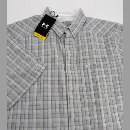 $55 Under Armour Men's Plaid UA Tide Chaser 2.0 Button Front Shirt-Grey-Large