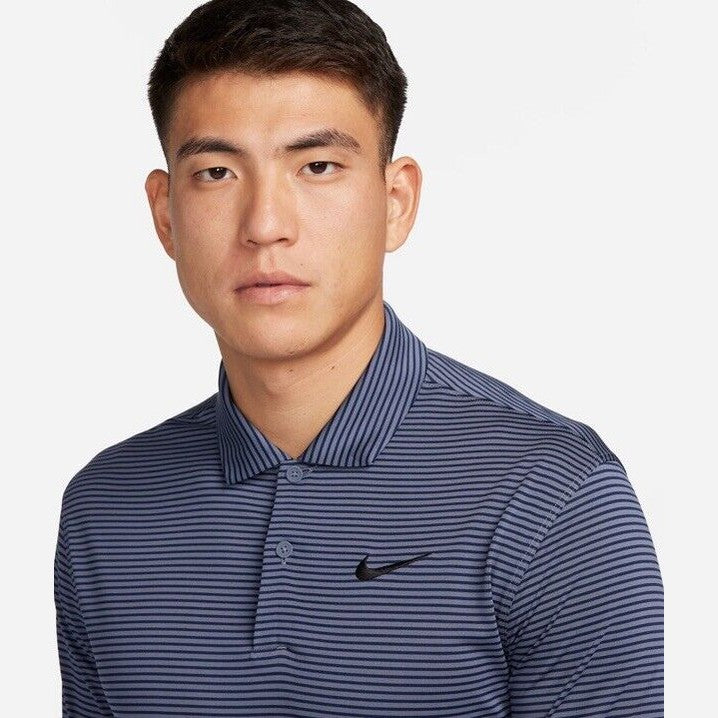 Nike Men’s Dri-Fit Polo Core Striped Golf Tennis Shirt- Grey Navy -Medium-New$55