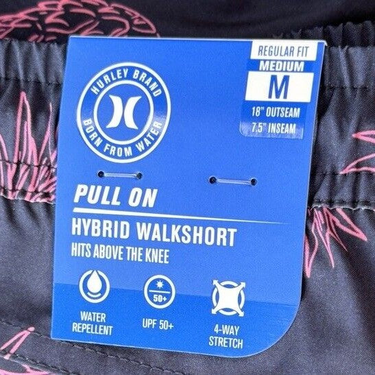 Hurley Men’s Pineapples Stretch Woven Shorts - Obsidian- Size Medium- NWT