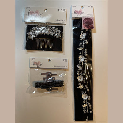 Combo Lot 3 PCs Studio His & Hers WEDDING Set: Hair Comb - Headpiece- Bracelet