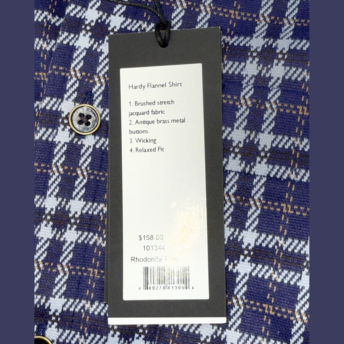 $158 Rhone Men’s Hardy Flannel Shirt Stretch- Blue White Plaids- Small -NEW Tag