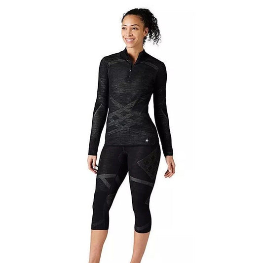$140 Smartwool Women’s Intraknit Thermal Merino Base Layer 1/4 Zip-Black-Medium