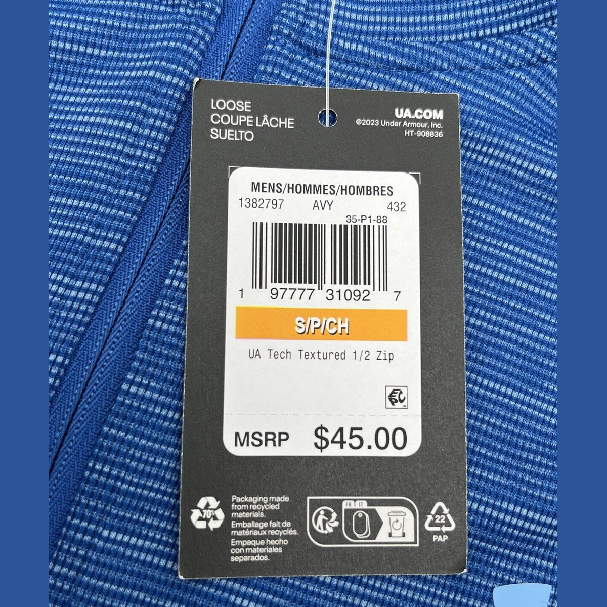 $45 Under Armour Men’s Technical Textured Half Zip Performance Shirt-Blue-Small