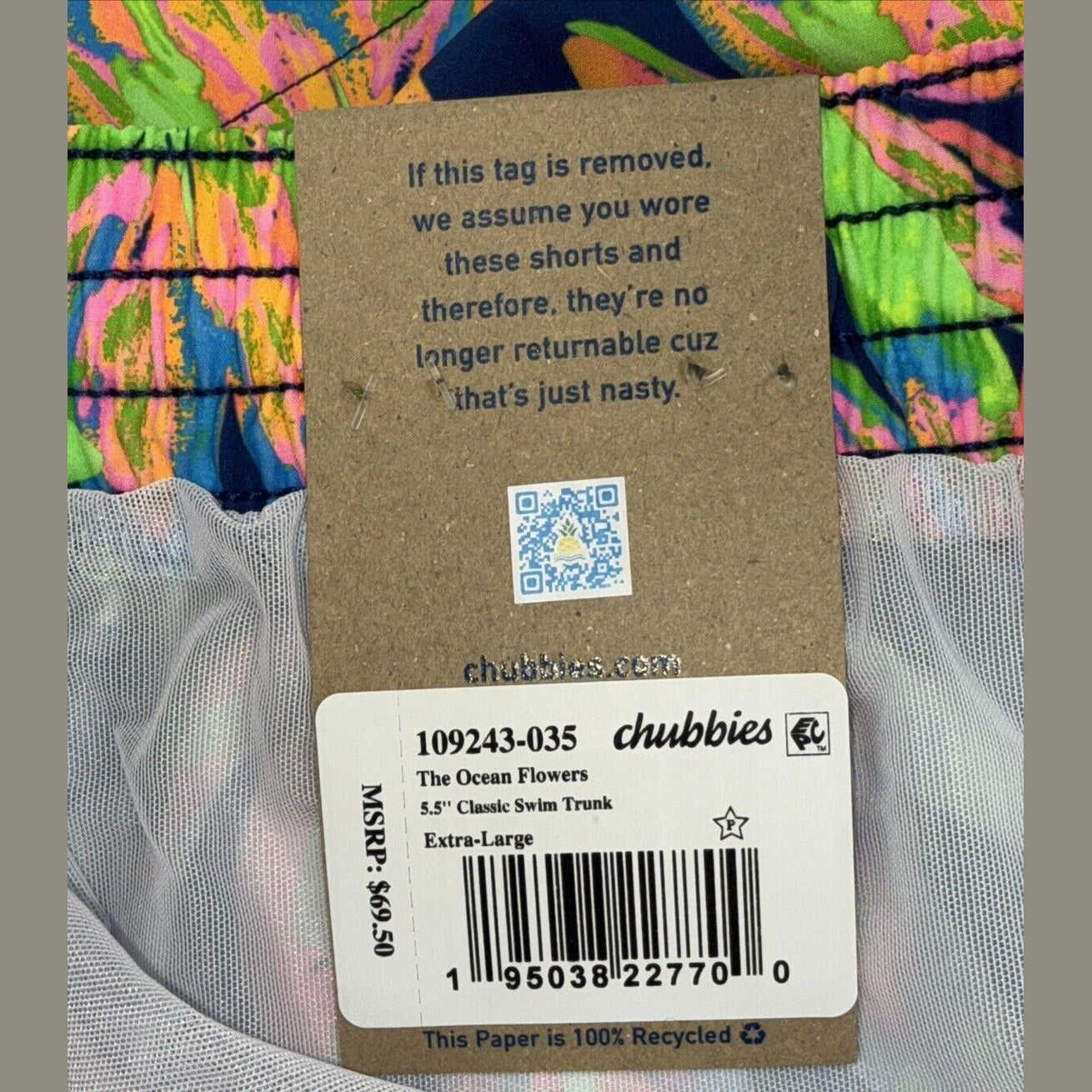 $70 Chubbies The Ocean Flowers 5.5" Inseam Swim Trunks-Multi -XLarge -New Tag