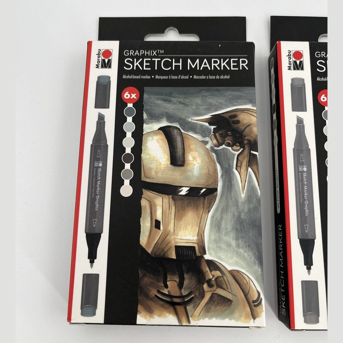 Lot Of 2 Sets Marabu Graphix Sketch Marker Set Alpha Robot 6 packs Each- Deal!
