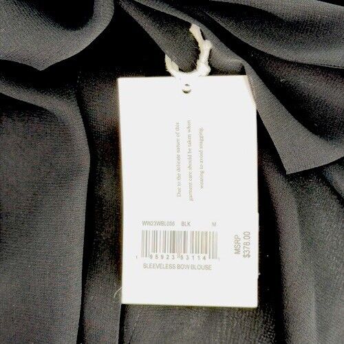 $378 Frame Women's Silk Sleeveless Bow Blouse Top Shirt- Black- Medium