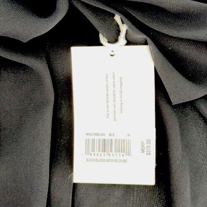 $378 Frame Women's Silk Sleeveless Bow Blouse Top Shirt- Black- Medium