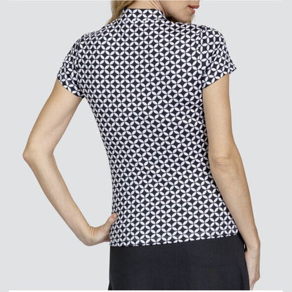 Tail Women's Short Sleeve 1/4 Zip Golf Polo - Round Print Black- Small- New Tag
