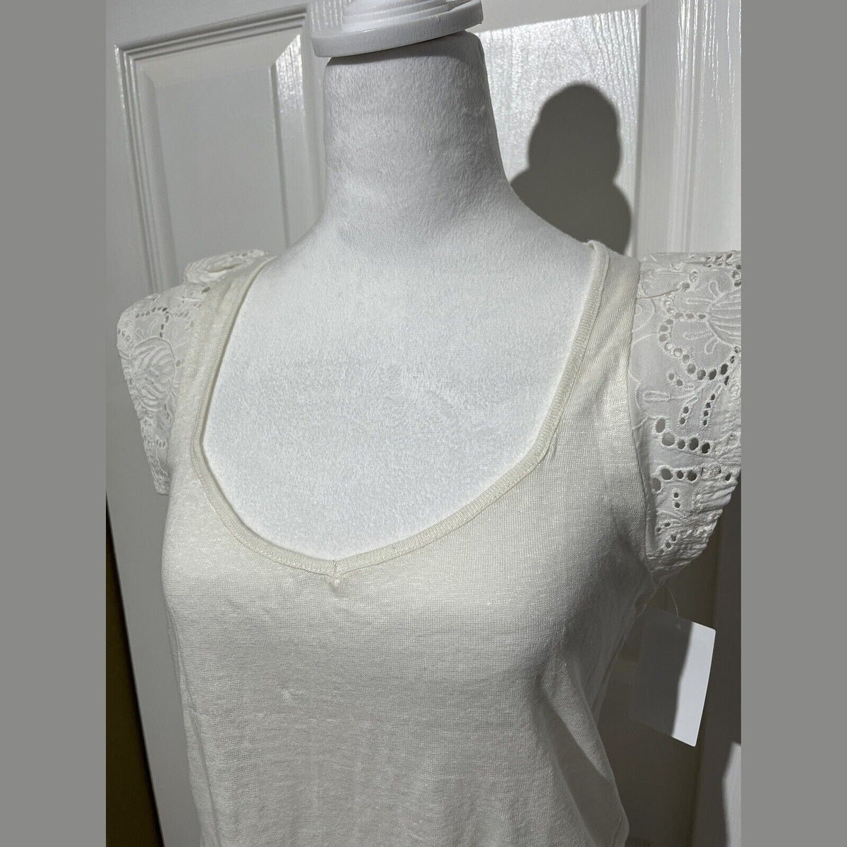 Paige Women’s Giulia Flutter Sleeve Linen T-Shirt - White- Large - New Tag $129
