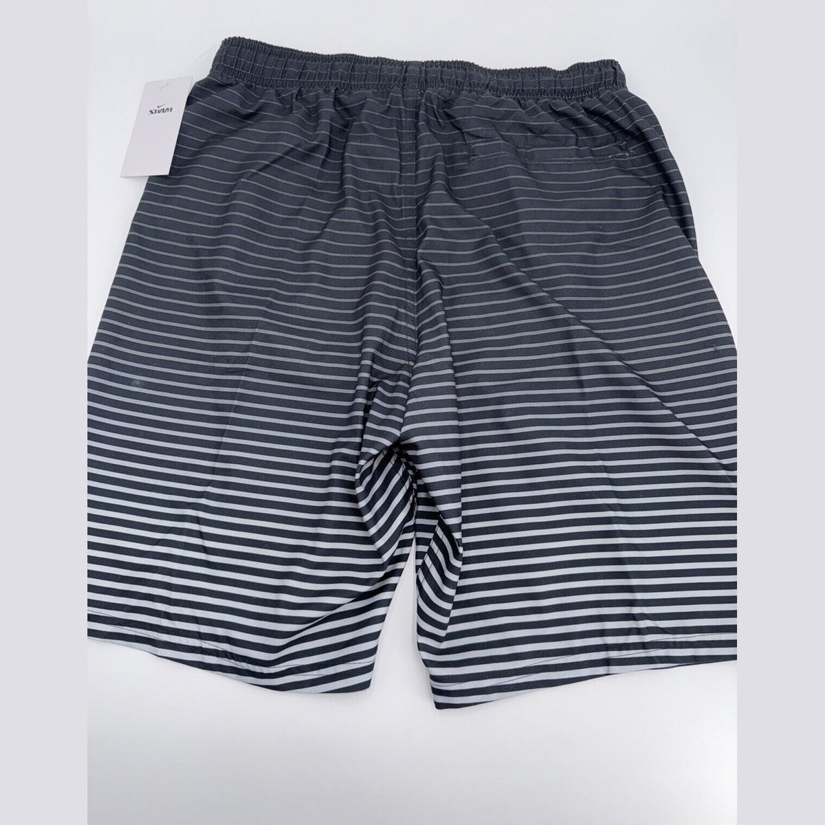 $58 Men's Nike Stripe 9" Swim Trunks- Black/Grey- Small- New with Tag