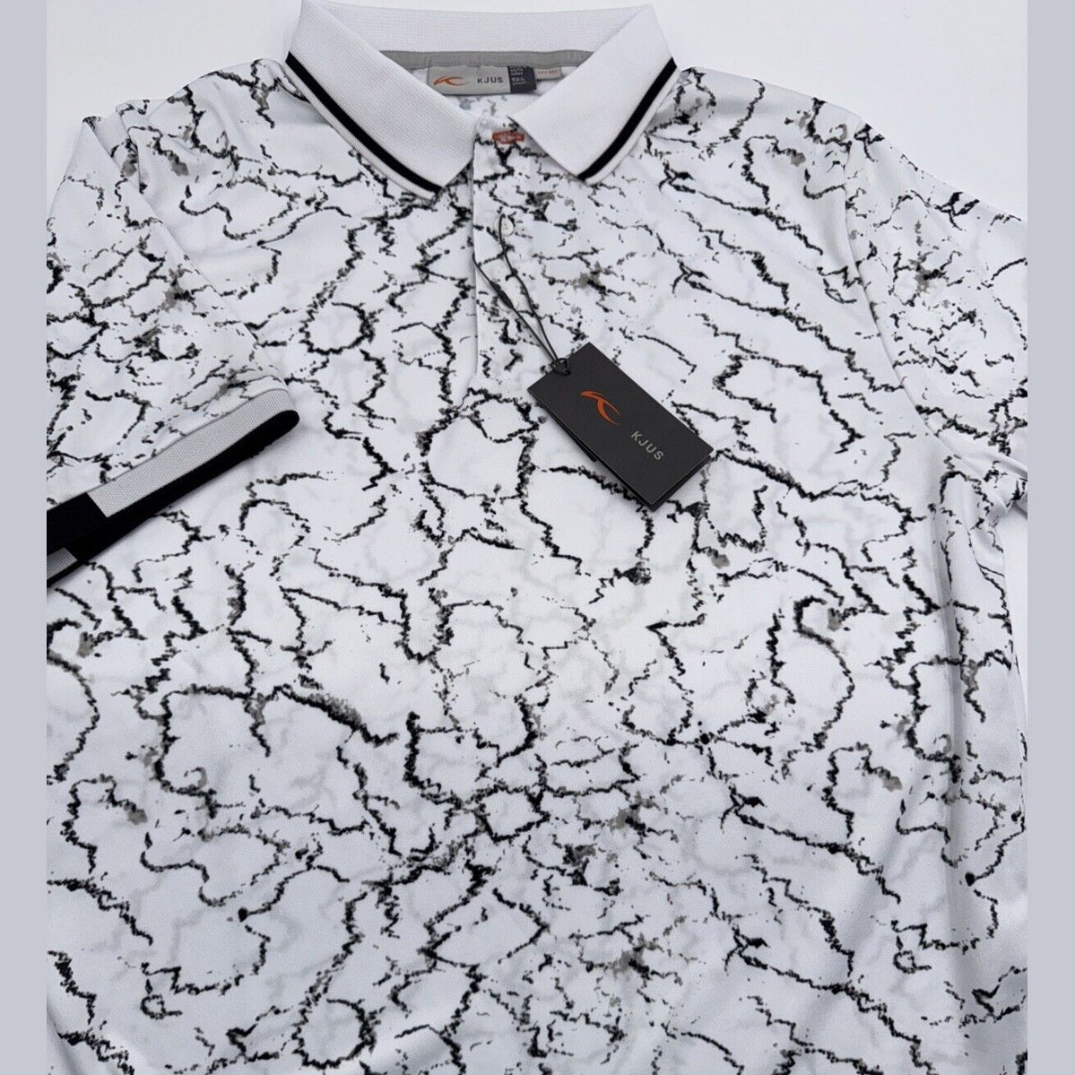 $104 KJUS Men’s Spot Printed Polo Shirt - White/ Black -Medium- New Tag