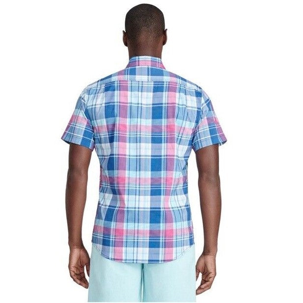 Izod Men’s Classic Plaid Breeze Button Front - Twilight Blue- Small NWT