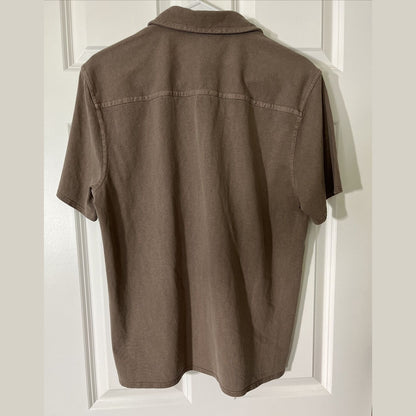 VRST Men's Garment Dye SS Short Sleeve Button Down Shirt- Mushroom-Small-New Tag