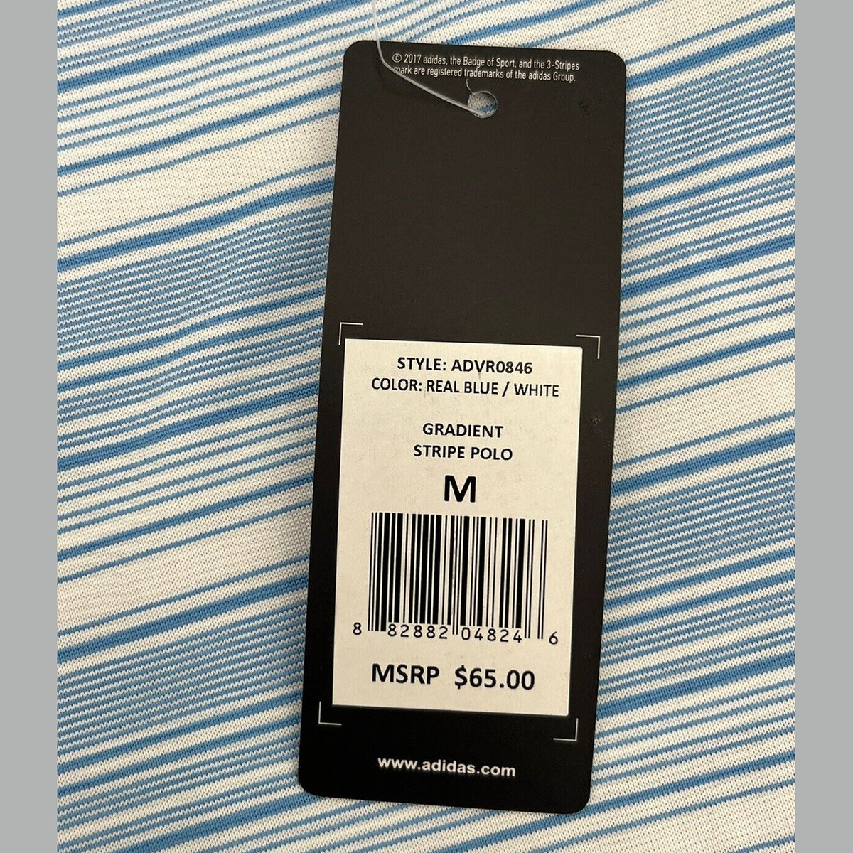 $65 Adidas Men’s Gradient Striped Polo Golf Shirt- Real Blue/White-Medium-New