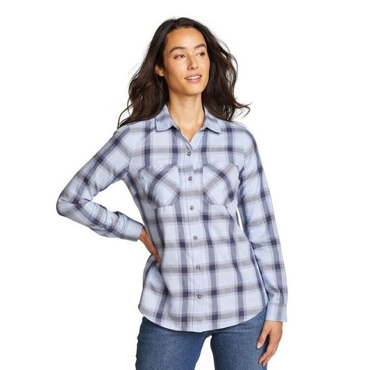 $55 Eddie Bauer Women’s Flannel Button Front Shirt Plaid-Periwinkle-Small-NEW