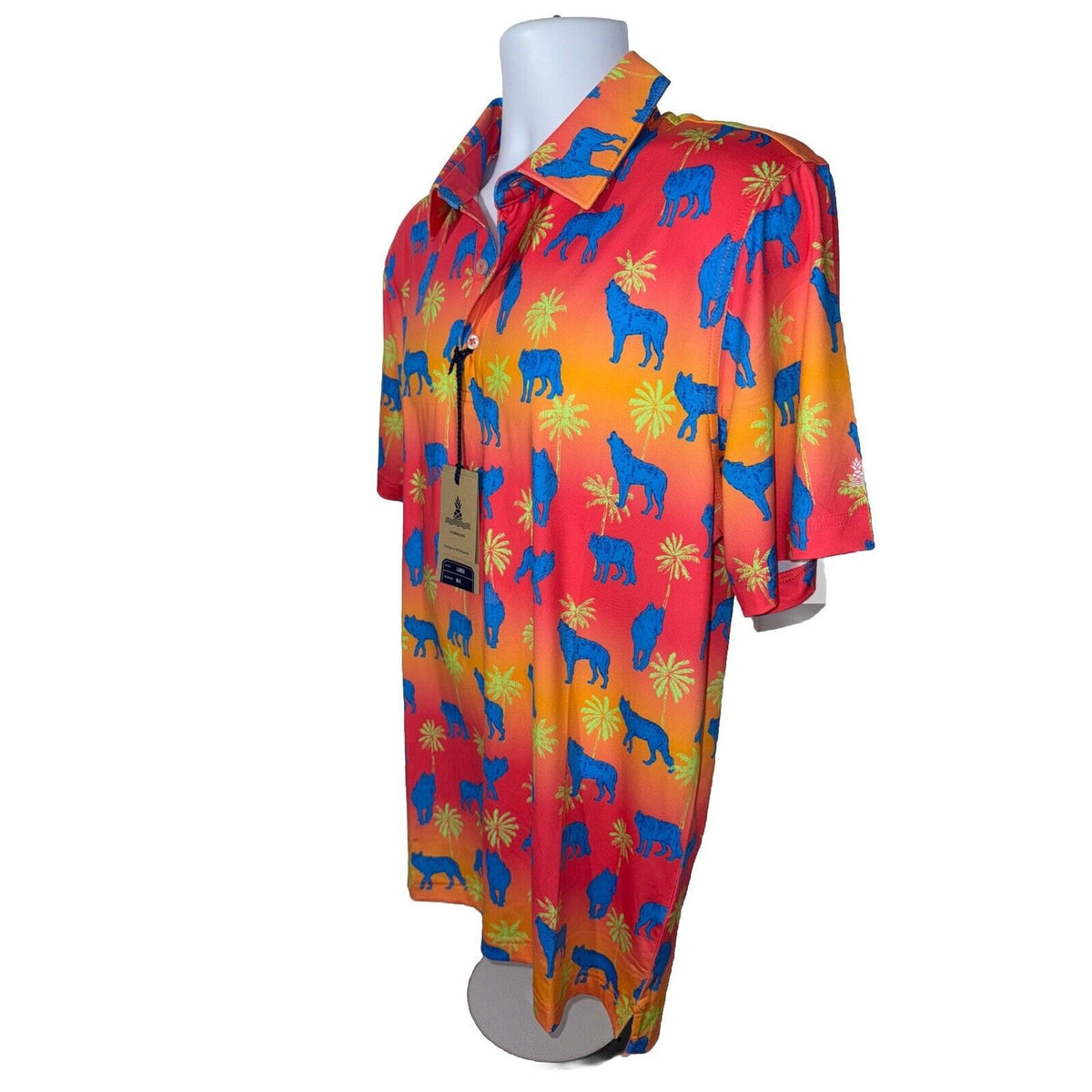 Chubbies Men's The Howler Moon Performance Polo Shirt-Orange Multi-Large-New