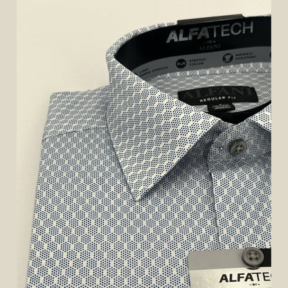 Alfani Men’s Regular Fit Cotton Button Up Long Sleeve Shirt-Blue/White-14-14.5-S
