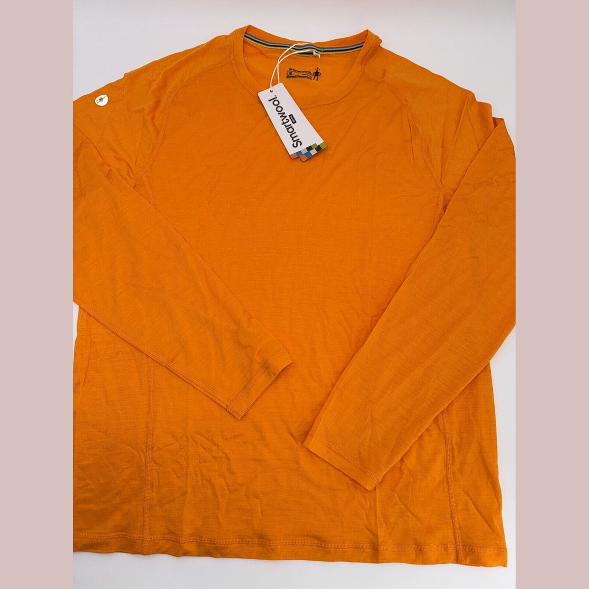$75 Smartwool Men’s Active Ultralight Long Sleeve Shirt-Summer Orange-Large -New
