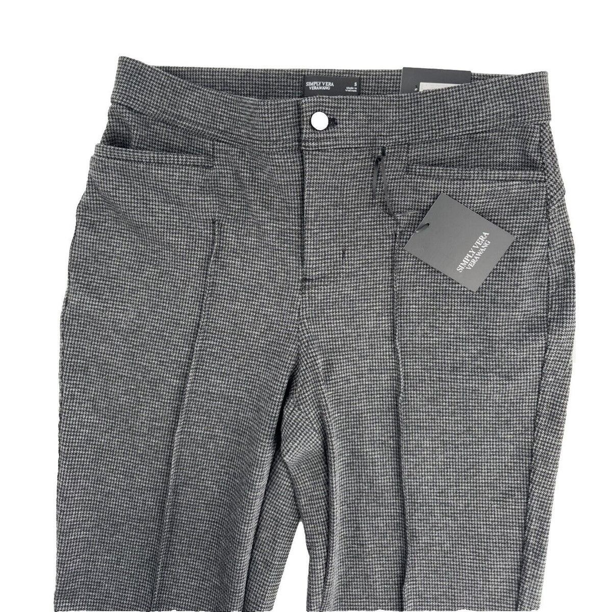 Simply Vera Wang Women’s Mid-Rise Pintuck Ponte Skinny Pants - Houndstooth-Small