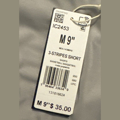 Adidas Men’s 3 Stripes 9” Basketball Shorts - Gray - Medium  NWT