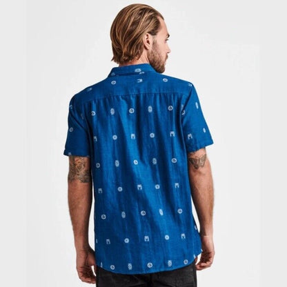 $75 Roark Men’s Journey Sunburst Button S/S Shirt-Dobby Indigo-Small-New Tag