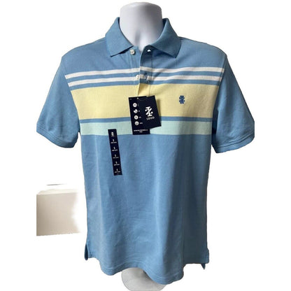 IZOD Men's Advantage Performance Short Sleeve Stripe Polo- Blue/Yellow-Small-New