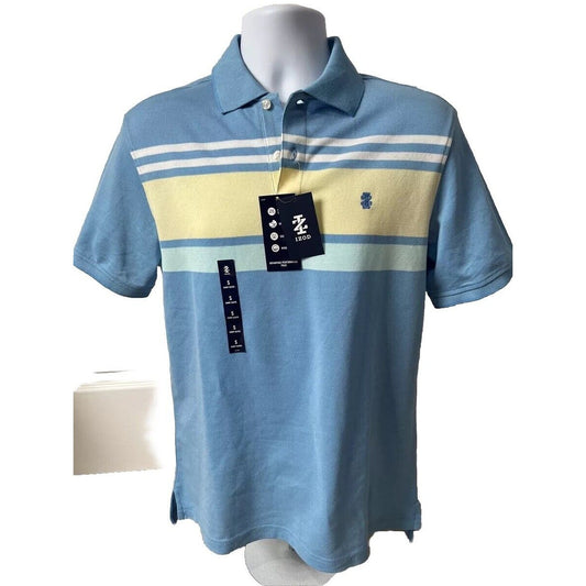 IZOD Men's Advantage Performance Short Sleeve Stripe Polo- Blue/Yellow-Small-New