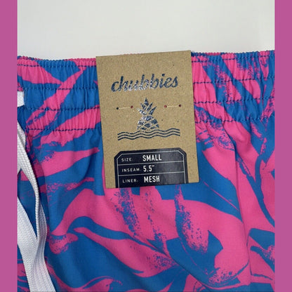 $70 Chubbies The Palm Springers 5.5" Inseam Swim Trunks-Pink/Blue-Small-New Tag