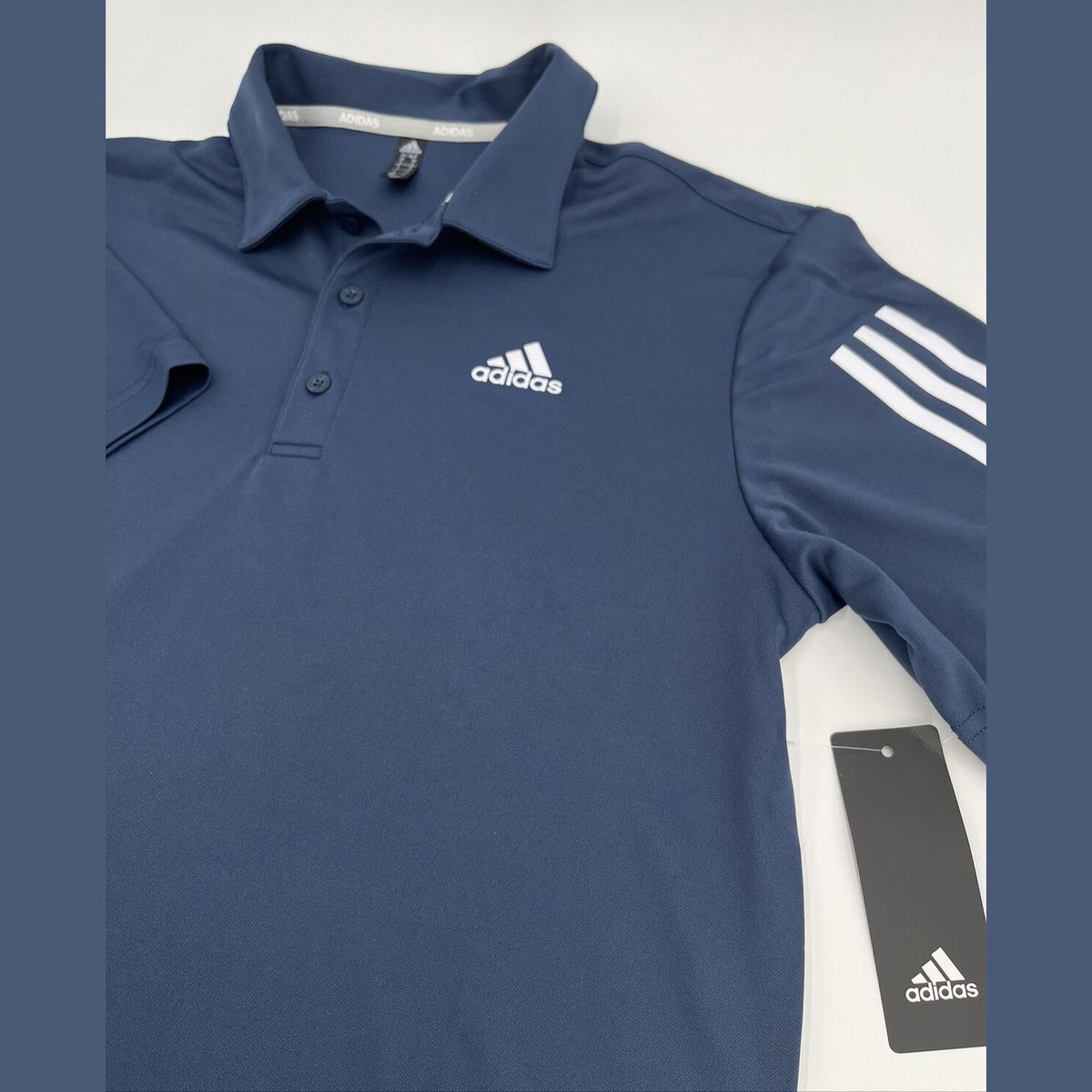 $65 Adidas Men’s Polo Shirt 3 Stripe Regular Fit Performance Golf-Navy-Small-New