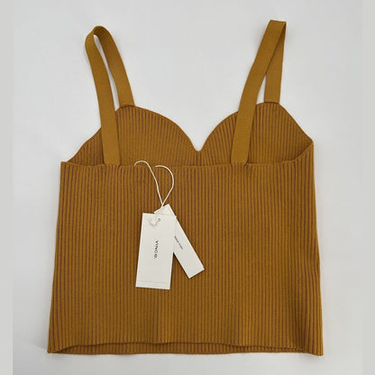 $225 Vince Women’s Ribbed Sweetheart Bralette Crop Tank Top-Orange Sun-Medium