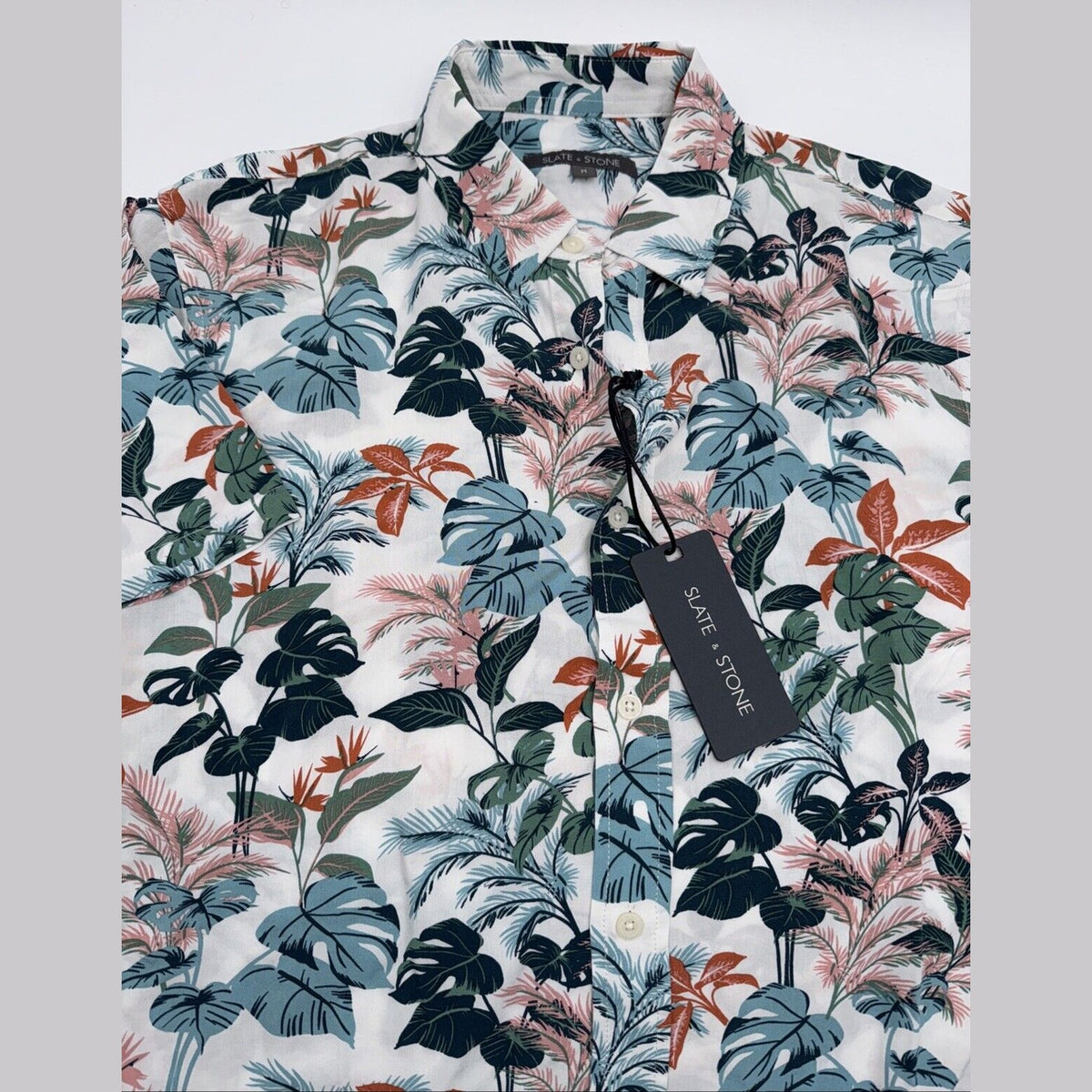 $128 Slate & Stone Tropical Floral Viscose Shirt Short Sleeve-Multicolor-Medium