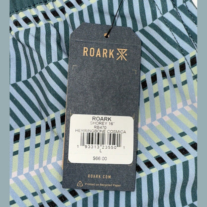 $66 Roark Men’s Shorey 16” Elastic Waist Trunks-Herringbone Cosmica-Large-New