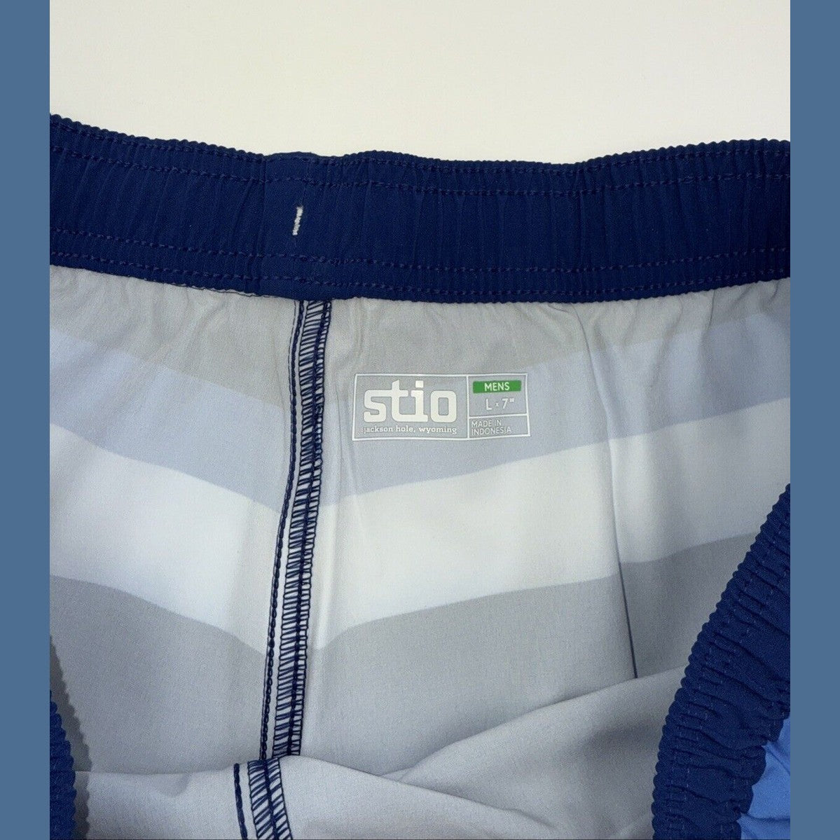 $75 Stio Men’s CFS Drifter Board 7” Shorts -Cobalt Blue Stripes-Size: Large- NWT