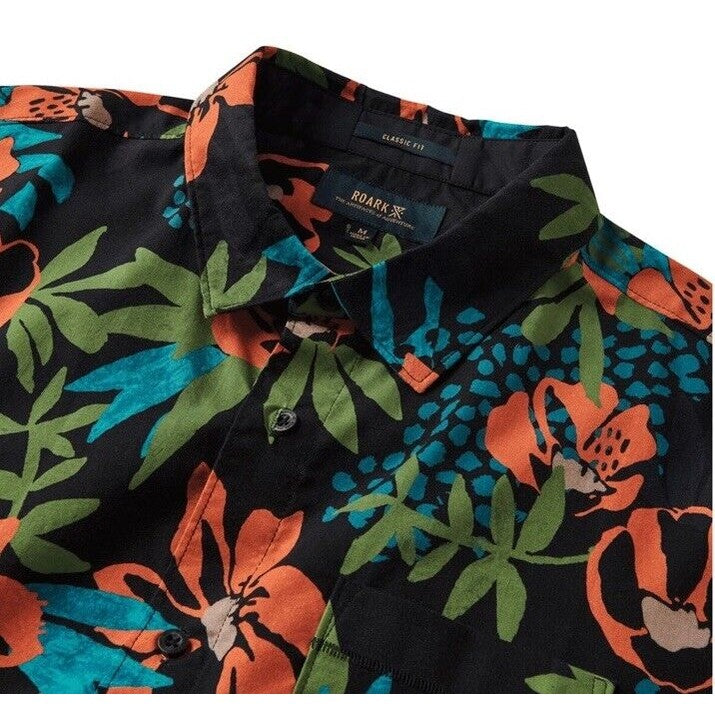 $79 Roark Men’s Journey Tahiti Nui Button S/S Shirt-Black Multi- Small-New Tag