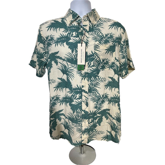 $59 Report Collection Men’s Tropical Print Short Sleeve Button Down-Cream-Medium