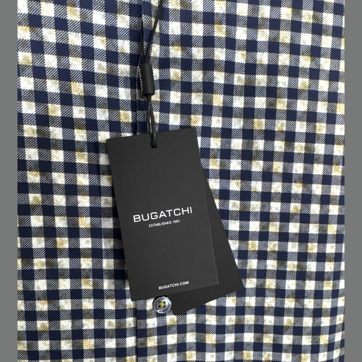 Bugatchi Men’s Plaid Dress Shirt Long Sleeve- Navy Gold- Small - New $149