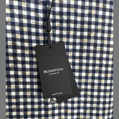 Bugatchi Men’s Plaid Dress Shirt Long Sleeve- Navy Gold- Small - New $149