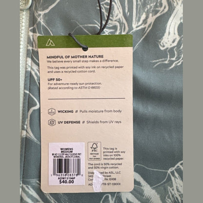 Alpine Design Women's  Oasis ½ Zip Short Sleeve Shirt - Jade Floral- Medium  NWT