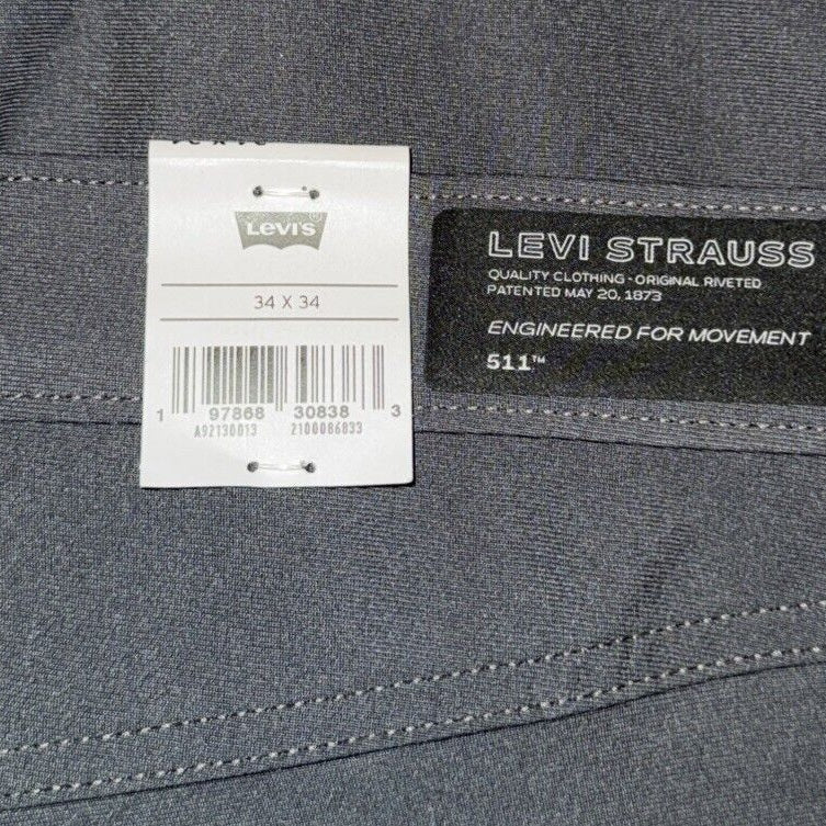 $70 Levi's Men's 511 Slim Tech Pants Stretch A92130010- Grey- 34W 34L - New Tag