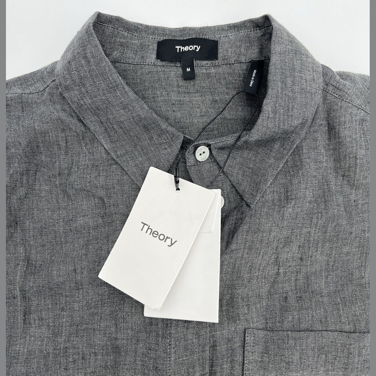 $375 Theory Women’s Hekanina Tie-Front Drape Hemp Shirt-Pewter-Medium-New Tag