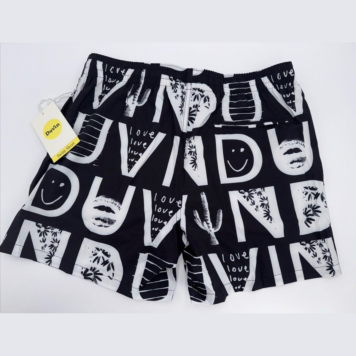 $65 Duvin Design Men's Cactus Swim Trunk Shorts - Black/White - Size: Large -NEW