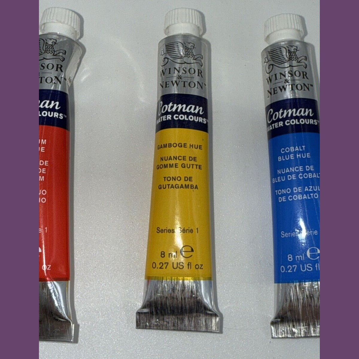 Combo Lot Of 3 Winsor & Newton Cotman Water Colours, 8ml, Red, Yellow, Blue