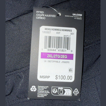 $100 Under Armour Men’s Unstoppable Tapered Training Joggers -Black-2XLarge-New