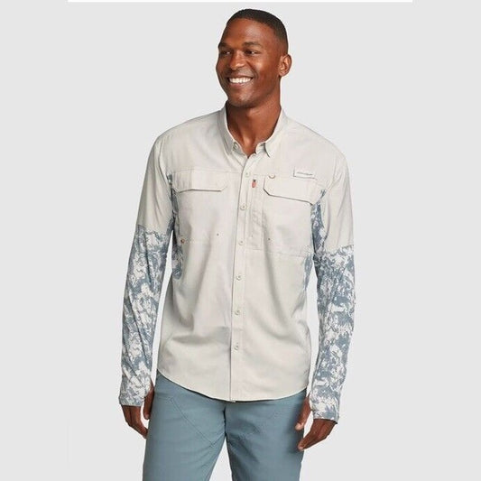 $90 Eddie Bauer Men’s Twin Hybrid Shirt Long Sleeve Button Down-Grey-Small-New