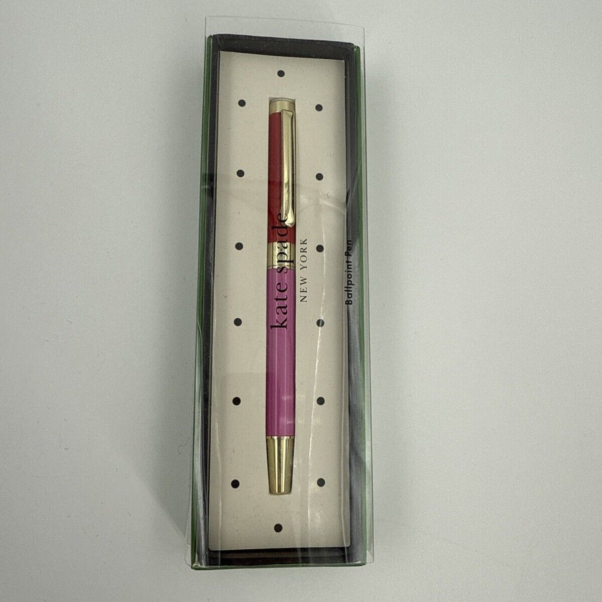 KATE SPADE RED & PINK COLORBLOCK BALLPOINT PEN - New In Gift Box