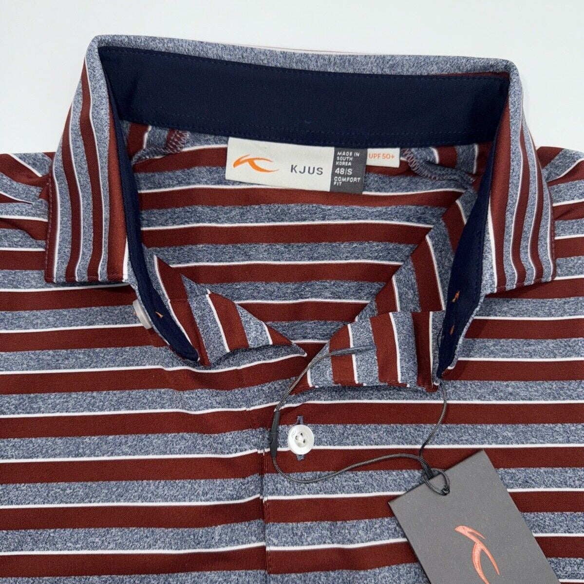$99 Kjus Men’s Soren Golf Polo Striped Performance Shirt- Cedar -Size: 48/Small