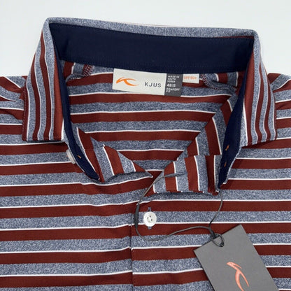 $99 Kjus Men’s Soren Golf Polo Striped Performance Shirt- Cedar -Size: 48/Small