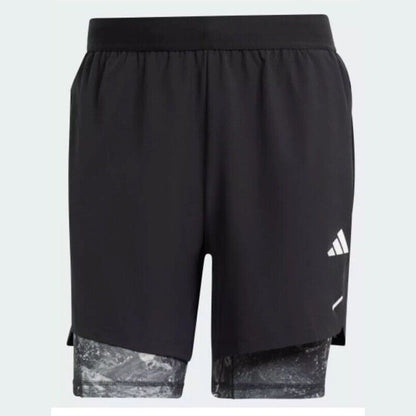 $75 Adidas Men’s 7 " WO POW 2IN1 Compression Shorts- Black/Black- Medium-New