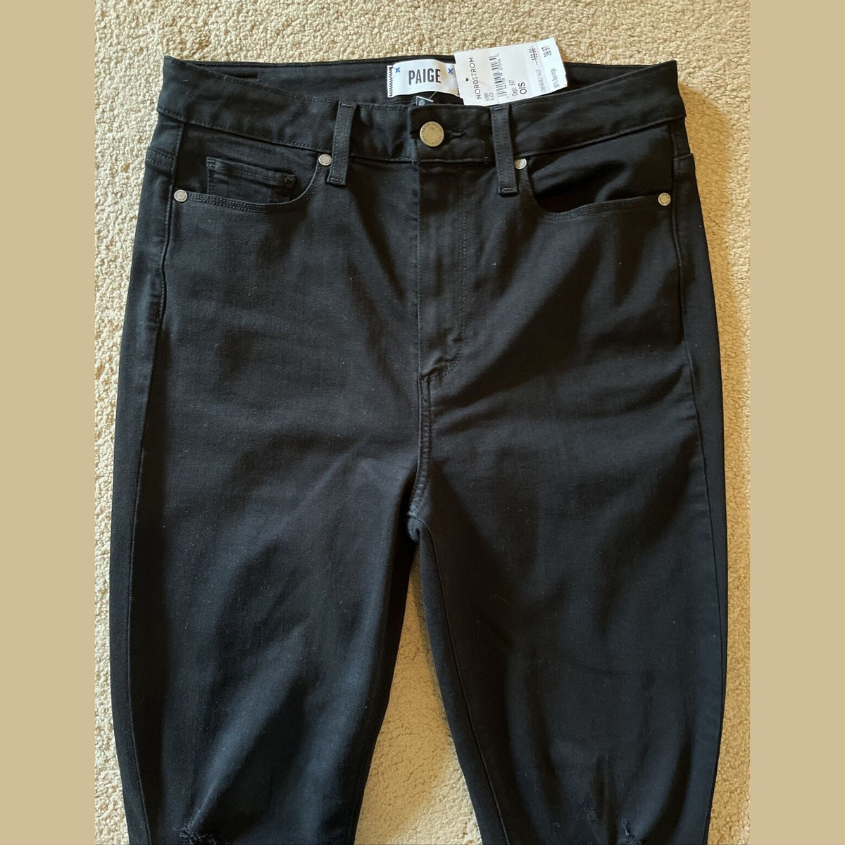 PAIGE Women’s Margot Ankle Denim Jeans  On Purpose Knee Holes-Black- 30W- New