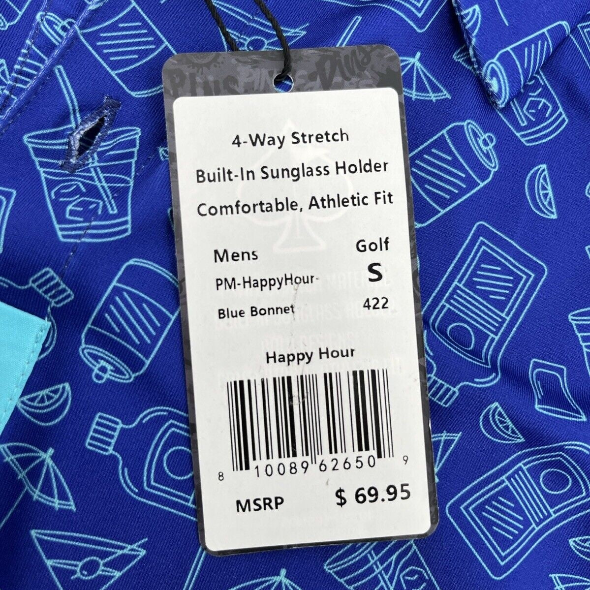 $70 Pins & Aces Men’s Happy Hour Performance Stretch Polo-Blue Bonnet-Small-New